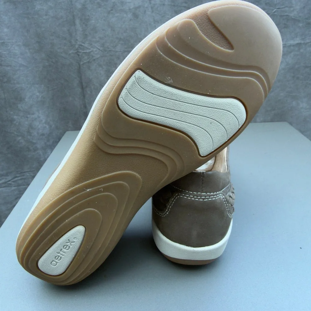 Aetrex Dana Leather Sneakers 10.5-11 Taupe Grey Braided Walking Shoes DM306WM
